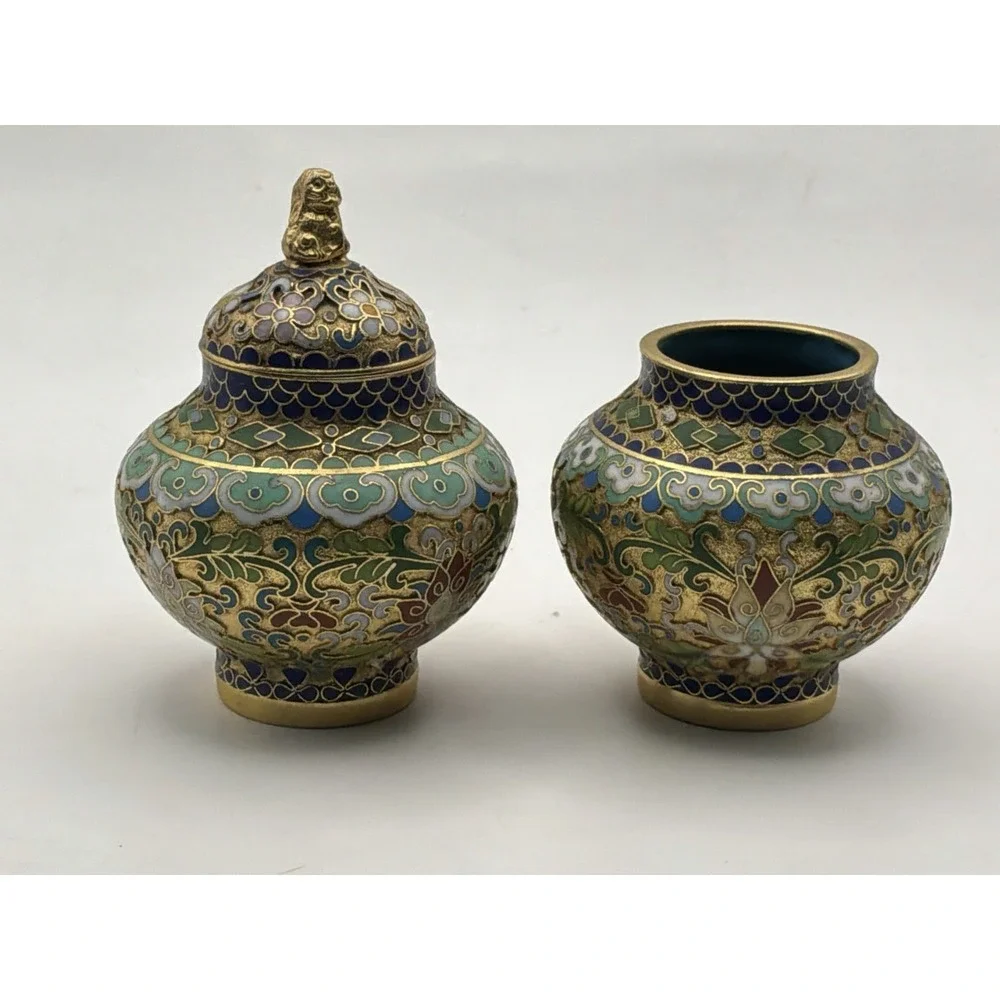 2 Cloisonné Enamel And Brass Ginger Jar 1 With Lid‎ Vintage